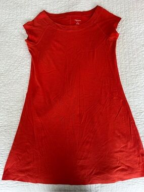 Coral Orange Short Sleeve A-Line Dress